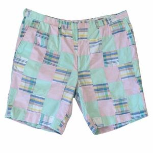 Mens English Sports Shop Indian Madras Patchwork Shorts Plaid Pink Mint Green 42